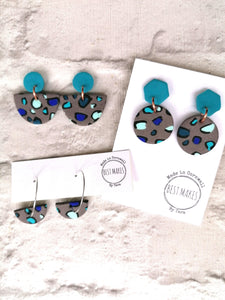 Blue and grey leopard dangles