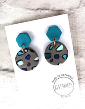 Load image into Gallery viewer, Blue and grey leopard dangles